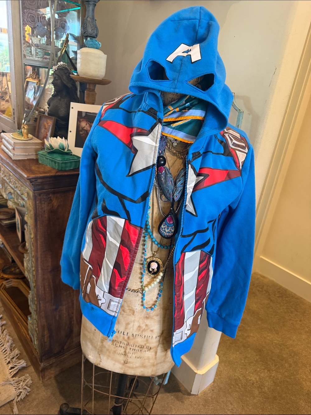 Kids Large Blue & Red Marvel Captain America Superhero Cosplay Hoodie - Avengers